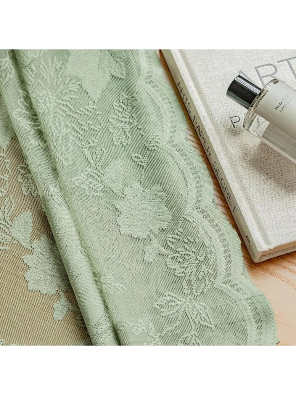 Sage Green Vintage Floral Lace Curtains - 84